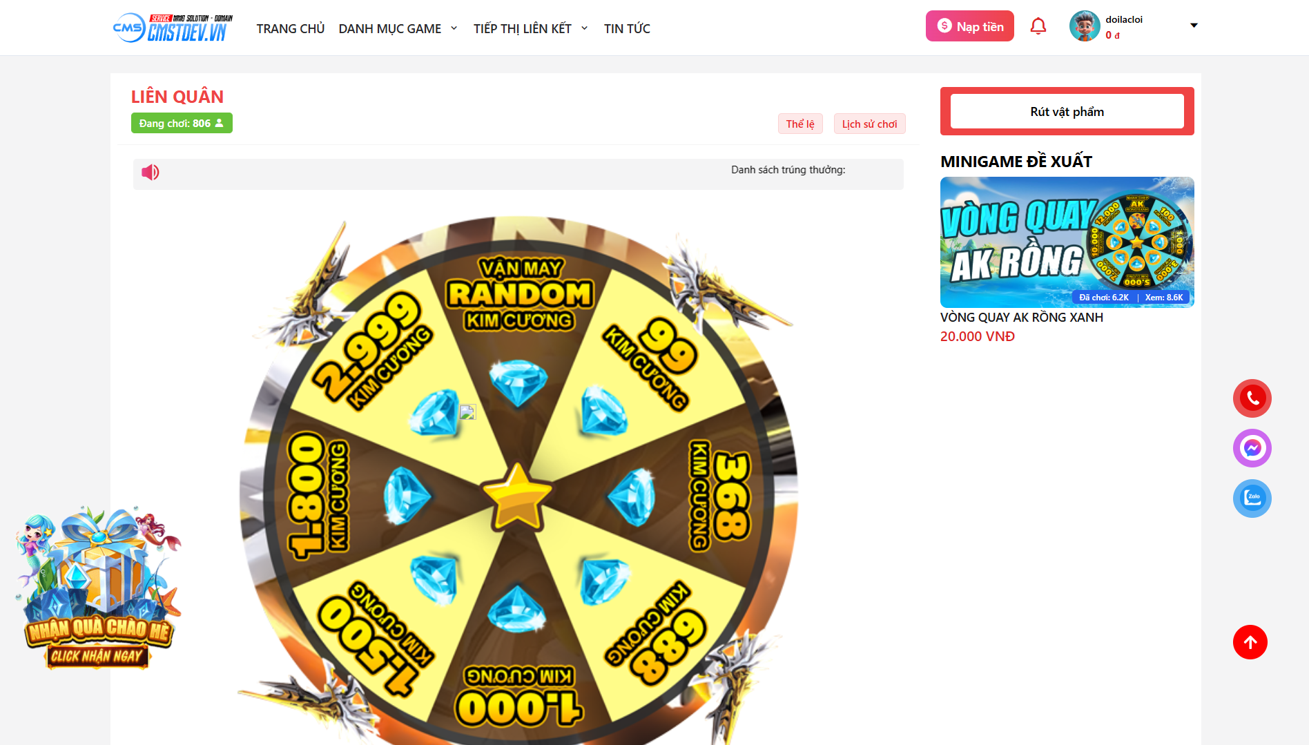 Website Shop Bán Acc Game Tùy Thích, Cày Thuê, Vòng Quay